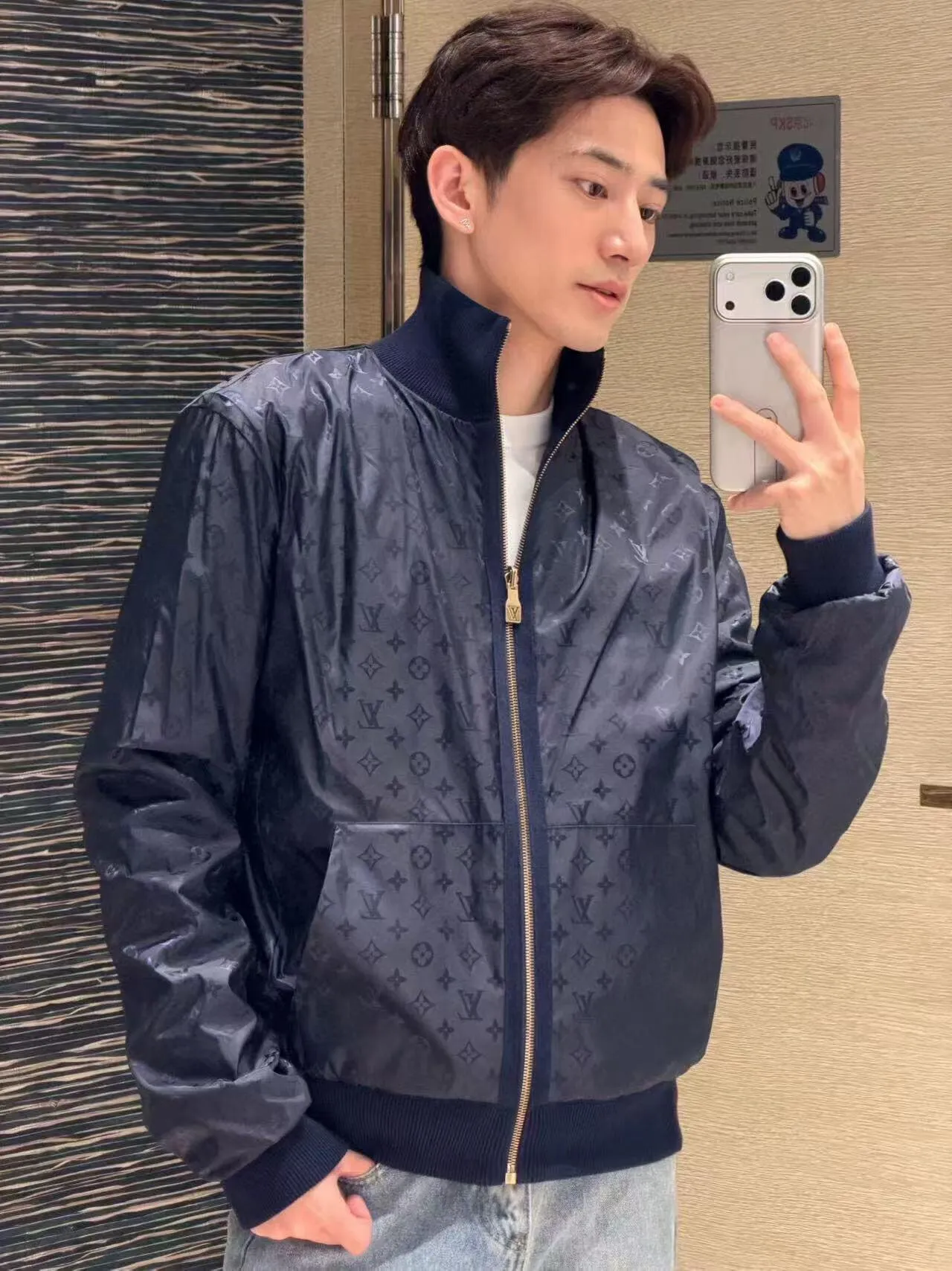 Louis Vuitton/Louis Vuitton leather label printed double-sided stand-up collar jacket